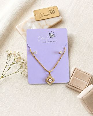 Conjunto Colar Flor e Brinco ponto de luz