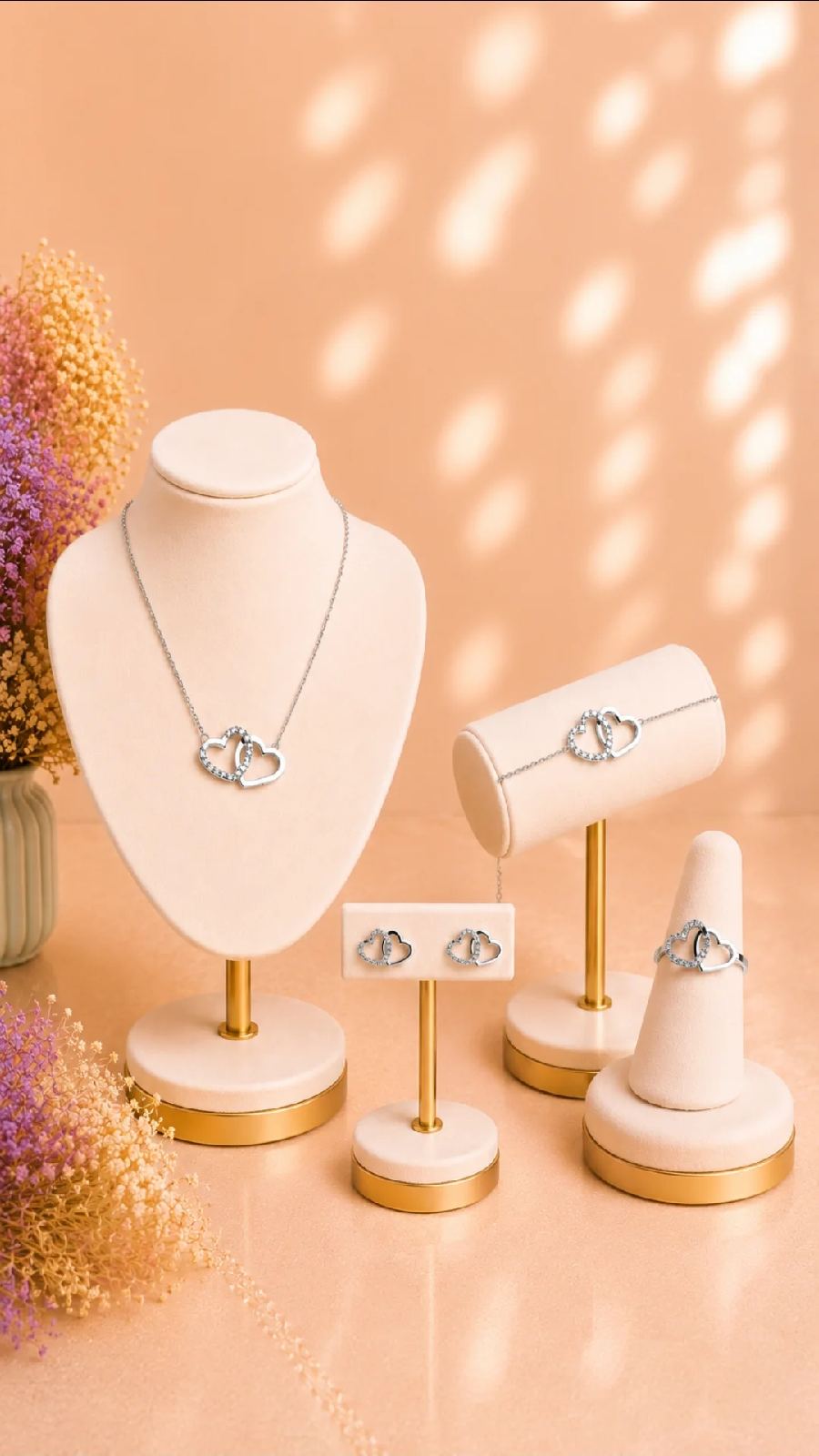 Conjunto Corações Duplos prata